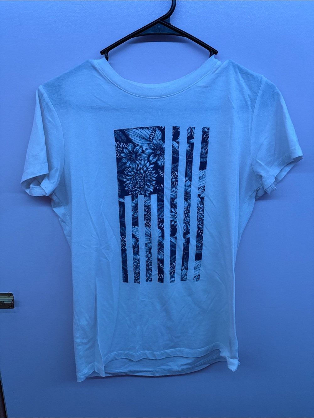Free State White Tee with Navy Floral Flag Graphic